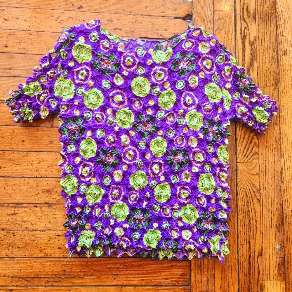 F.C.‎ Tops Vintage Y2K Purple and Green Short Sleeve Scrunch Top
